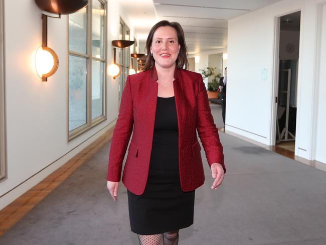 Minister for Women, Minister for Jobs and Industrial Relations Kelly O'Dwyer after speaking at a doorstop at Parliament House in Canberra.