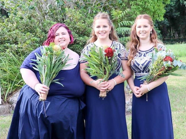 Talya Goding with sisters Mackenzie and Francesca Hudson in 2017. All three girls carry the cancer gene. Talya died last year, aged 28.