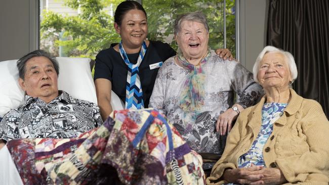 Sirjana KC with Bupa Bankstown residents John Seeto, Anica Derek and Jadwiga Kazub. Picture: Matthew Vasilescu