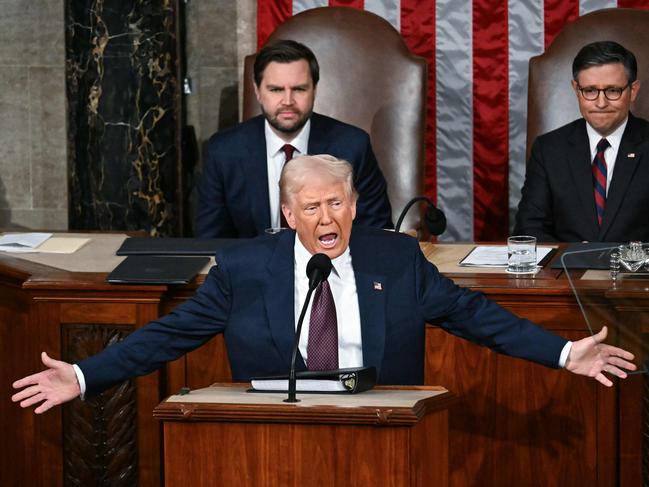 US President Donald Trump speaks during an address to a joint session of Congress in the House Chamber of the US Capitol in Washington, DC, on March 4, 2025. (Photo by Jim WATSON / AFP)