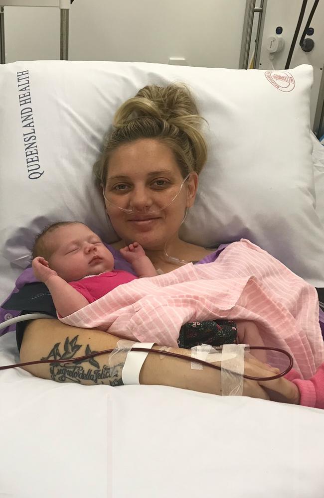 There was serious complications for Elyse after her daughter Hallie was born by emergency C-section. Picture: Supplied