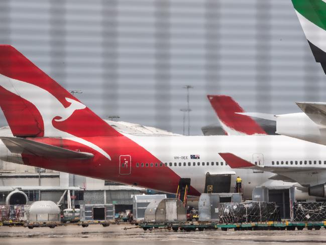 A QANTAS plane, bound for Wuhan. All Chinese nationals flying in from mainland China will, from today, be banned from entering Australia. Picture: Monique Harmer