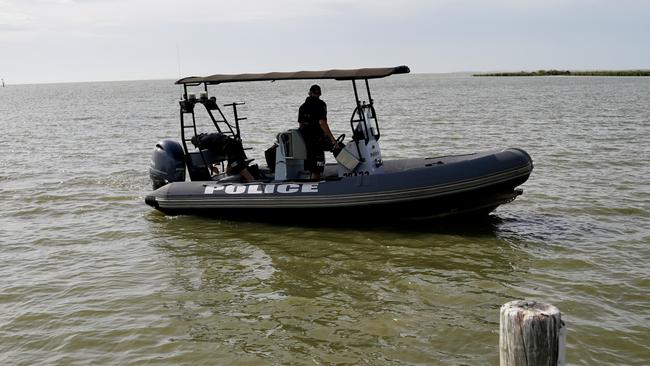 Water Police at Milang on Saturday before commencing today’s search. Picture: Mike Burton