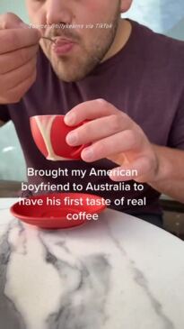 American tries Aussie coffee for the first time