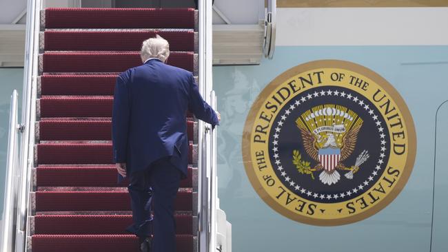 President Donald Trump boards Air Force One at Joint Base Andrews, Md., on his way to Riyadh, Saudi Arabia. Picture: AP Photo/Manuel Balce Ceneta
