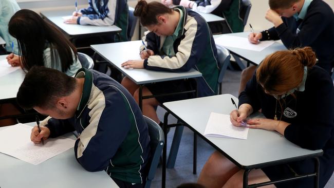 ***Mock photo of the exam*** - Students from Cecil Hills High School complete the first of the HSC exams for 2018, the English paper. Picture: Toby Zerna