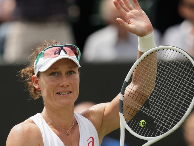 LONDON, ENGLAND - JUNE 27: Samantha Stosur of Australia celebrates victory during the Ladies Singles first round match against Magda Linette of Poland on day one of the Wimbledon Lawn Tennis Championships at the All England Lawn Tennis and Croquet Club on June 27th, 2016 in London, England. (Photo by Adam Pretty/Getty Images)