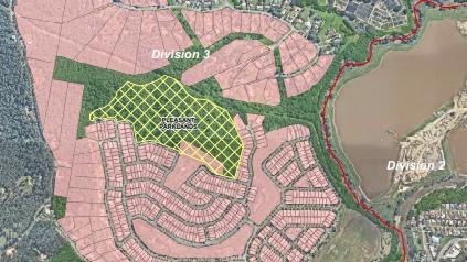 A map showing a planned hazard reduction burn by Gold Coast City Council at Pleasant Parklands near homes in Upper Coomera.