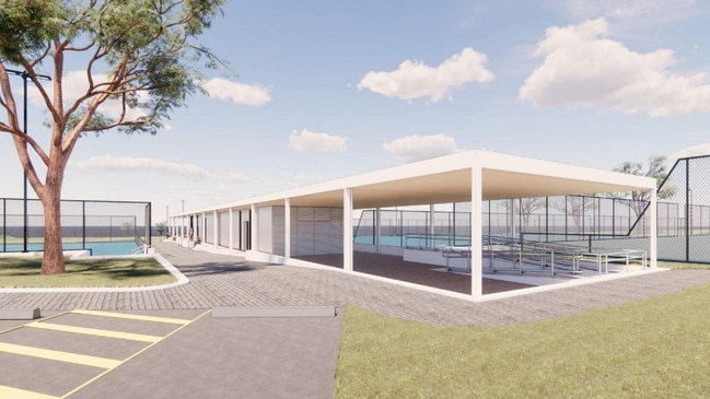 Concept image of the Netball clubrooms. Design: Studio Nine Architects