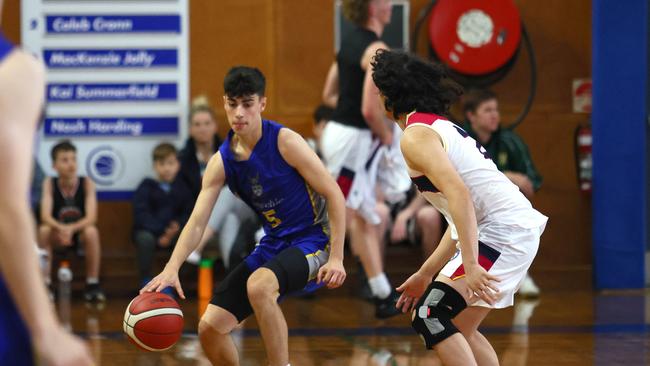 Action from the GPS basketball round 1 match between Brisbane State High and Churchie. Pictured is Churchies MacKenzie Jolly. Picture: Tertius Pickard