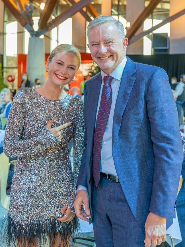 Grace Tame and Anthony Albanese at the 2022 Australian of the Year awards. Picture: Anthony Albanese/Facebook