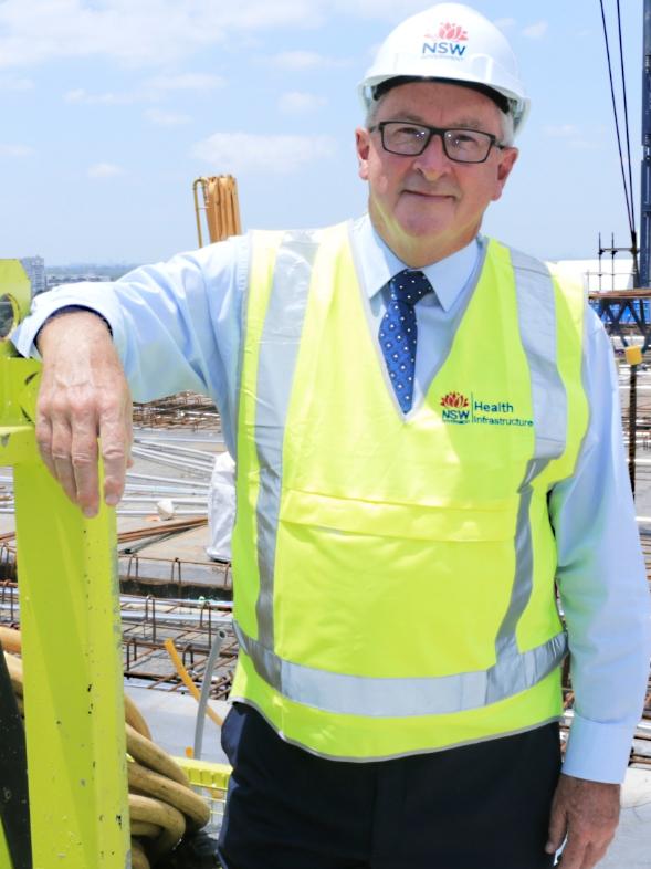 NSW Health Minister Brad Hazzard at a construction zone of Westmead Hospital