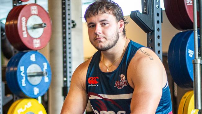 Reds prop Massimo De Lutiis in the Reds gym after bench pressing 202.5kg. Picture taken: Stefan Ahfuni