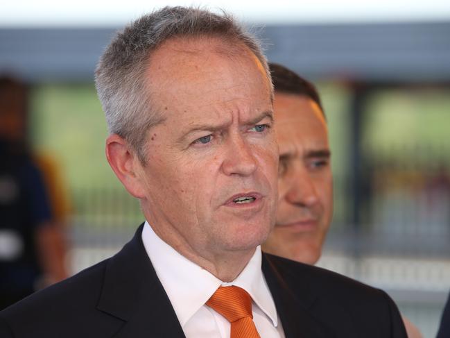 Opposition leader Bill Shorten visiting the Gold Coast at Helensvale light rail station today. Picture Glenn Hampson