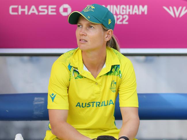 BIRMINGHAM, ENGLAND - AUGUST 03: Meg Lanning of Team Australia prepares to bat prior to the Cricket T20  Group A match between Team Australia and Team Pakistan on day six of the Birmingham 2022 Commonwealth Games at Edgbaston on August 03, 2022 in Birmingham, England. (Photo by Alex Davidson/Getty Images)