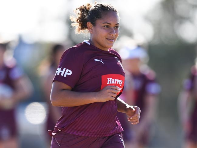 Shaniah Power during a training session with the Queensland Maroons. Picture: Nathan Hopkins/QRL
