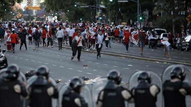 Argentina River Plate fans clash with riot police in Buenos Aires today