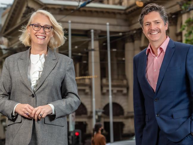 Melbourne City Lord Mayor Sally Capp and Nicholas Reece. Picture: Jason Edwards