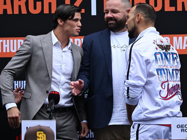 It threatened to boil over after Thurman brought up Fenech. Picture: Grant Trouville