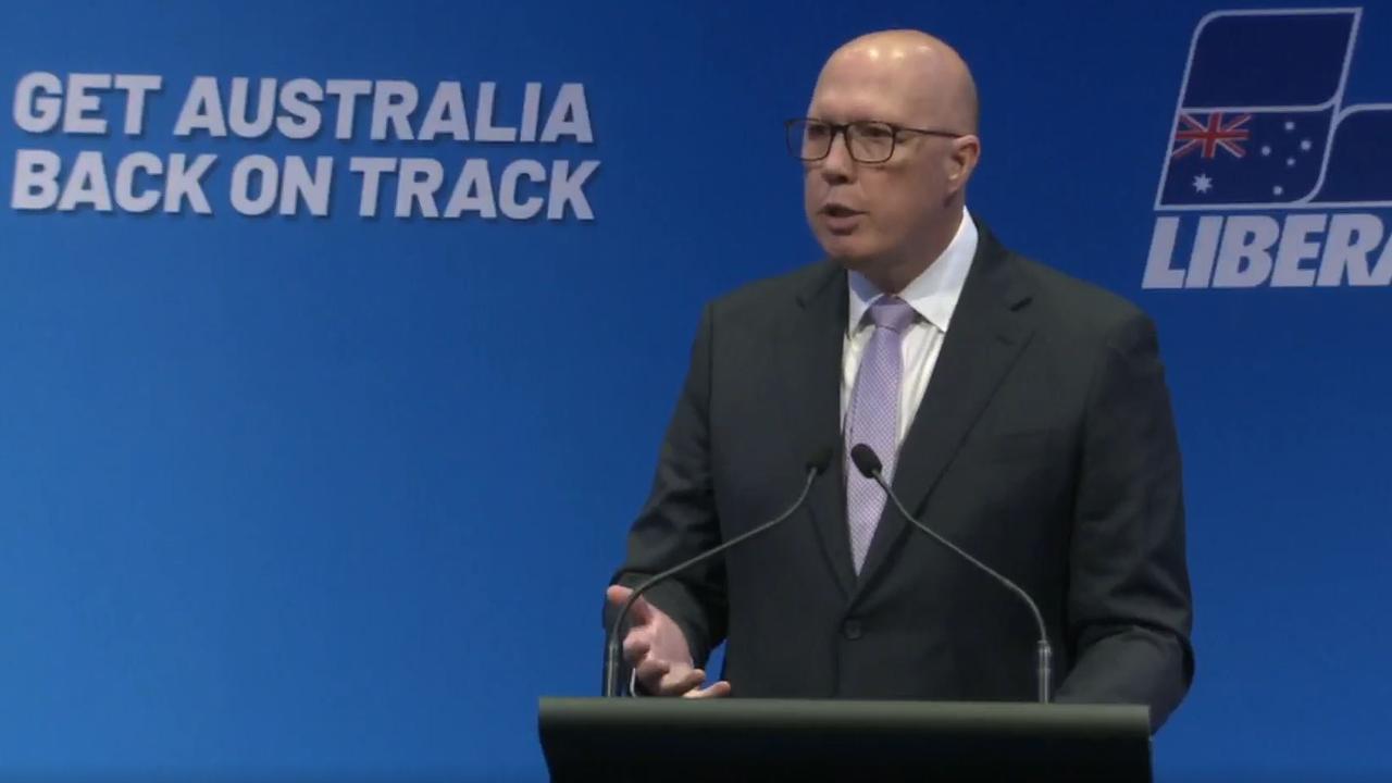 Opposition Leader Peter Dutton giving an address at the Liberal Party Federal Council on Saturday.