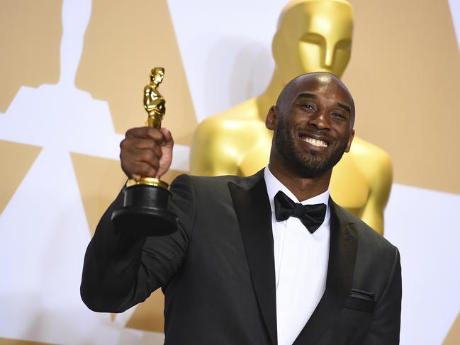 Kobe Bryant, winner of the award for best animated short for "Dear Basketball", at the Oscars in Los Angeles on March 4, 2018. Picture: AP