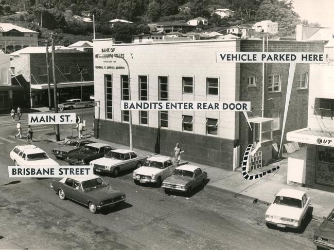 The layout of the Murwillumbah Bank Robbery in 1978.