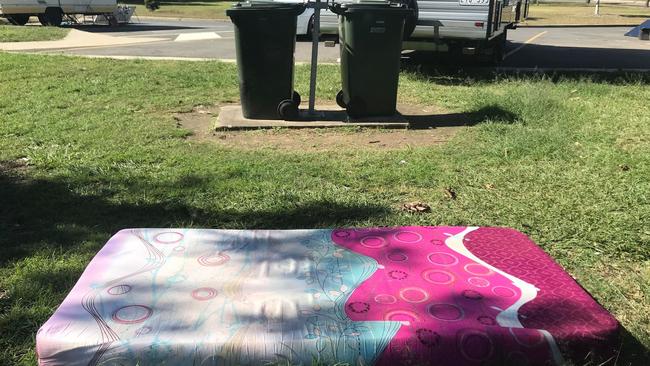 A mattress lays in the sun at one of the local campgrounds n Bundaberg.