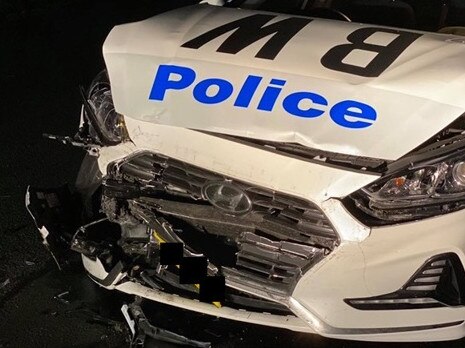 The police car was “immobilised” in the repeated collisions. Picture: NSW Police