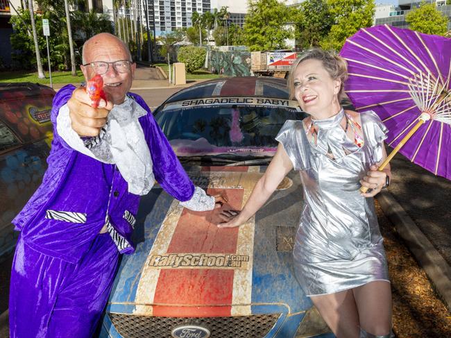 From Auckland NZ, Nick and Sasha Buxeda travelled 3342kms in a 2002 Ford Falcon Wagon which they paid $1500 for. If you couldn't tell, the pair are Austin Powers themed and made the trip over the ditch to participate in the charity event. Picture: Floss Adams.