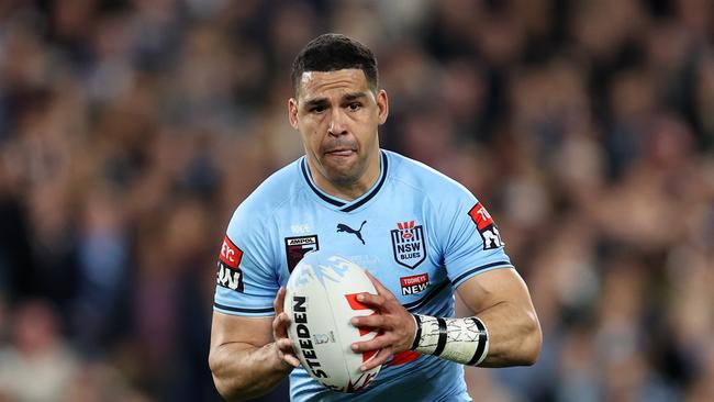 SYDNEY, AUSTRALIA – JULY 12: Cody Walker of the Blues runs the ball during game three of the State of Origin series between New South Wales Blues and Queensland Maroons at Accor Stadium on July 12, 2023 in Sydney, Australia. (Photo by Brendon Thorne/Getty Images)