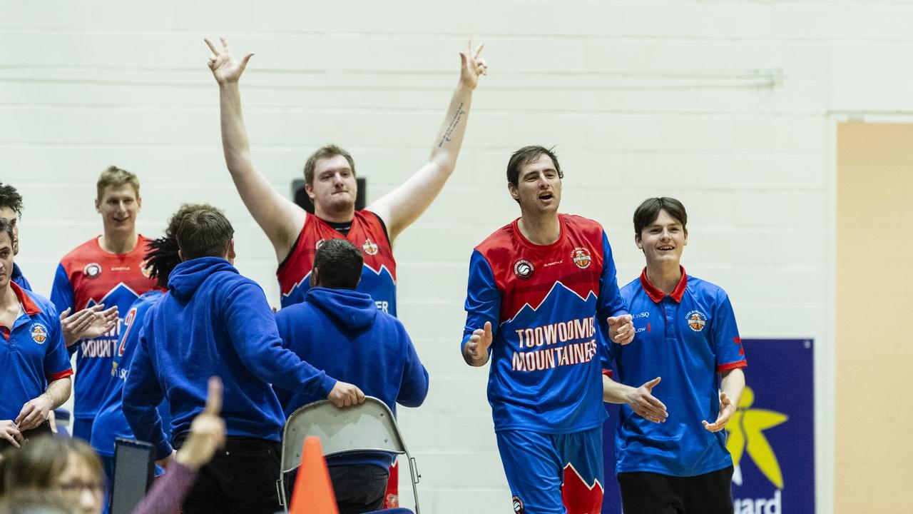 Toowoomba Mountaineers celebrate in the match against Northside Wizards. Picture: Kevin Farmer