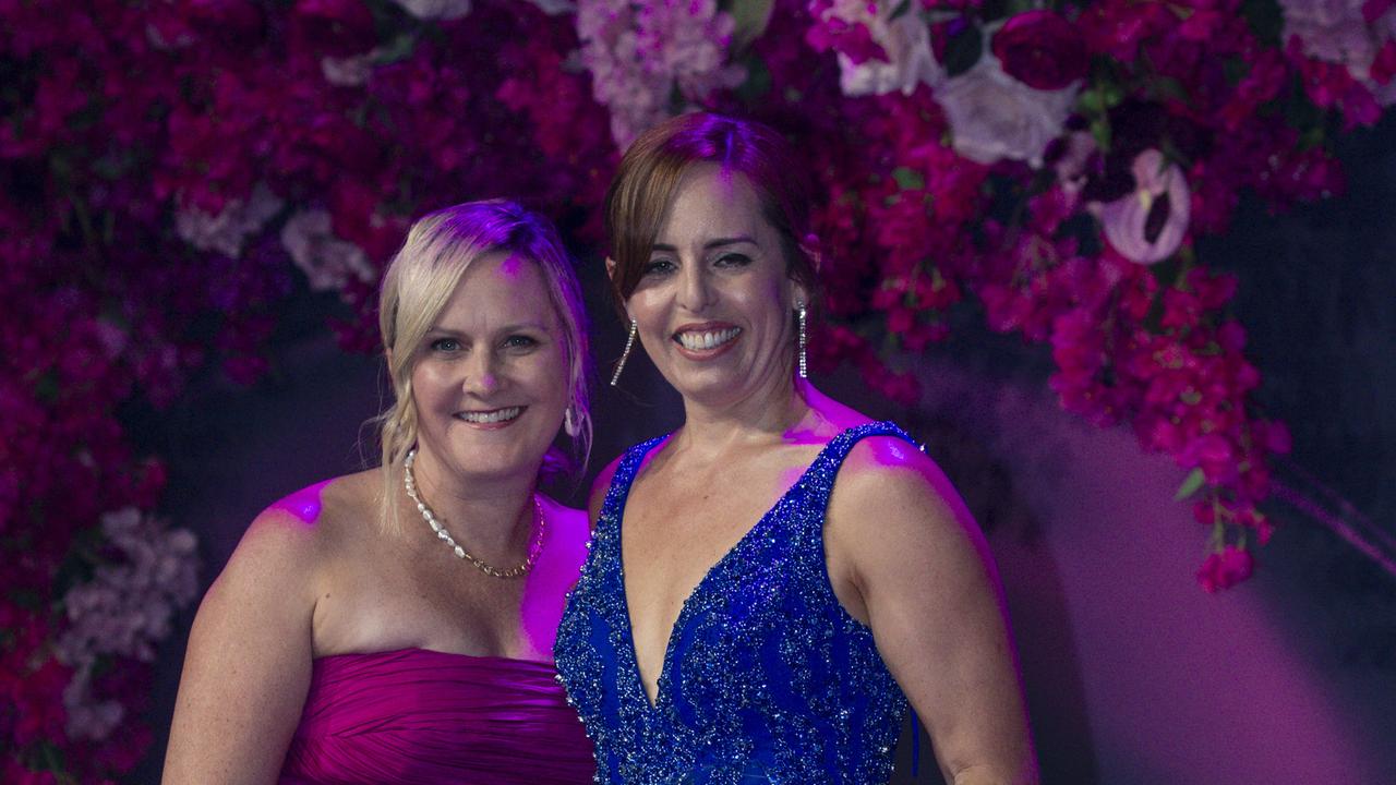 Village Roadshow Theme Parks marketing general manager Renee Soutar wins the Stars of Tourism Award presented by Experience Gold Coast’ss Rachel Hancock at the Gold Coast Bulletin Women of the Year Awards by Harvey Norman. Picture: Glenn Campbell