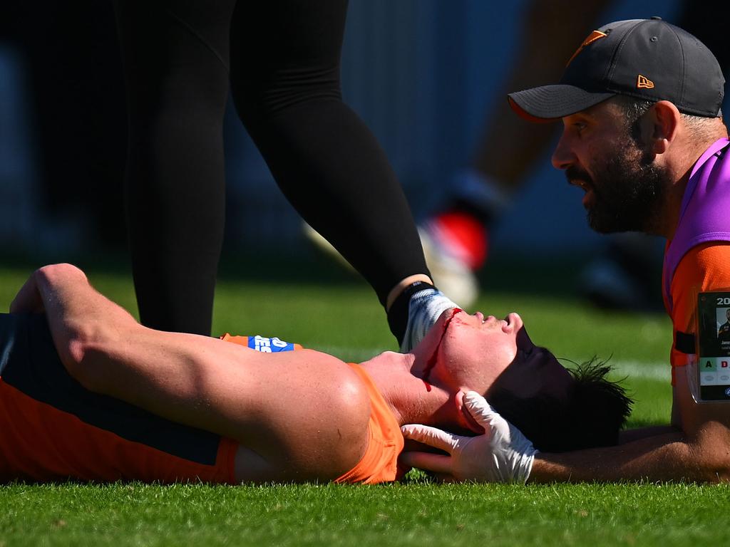 A scary concussion against St Kilda saw Taylor taken to hospital as a precaution. Picture: Morgan Hancock/Getty Images