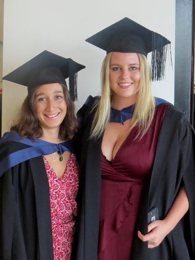 Bachelor of Arts graduates Madeleine Rojahn and April McLennan. SUPPLIED