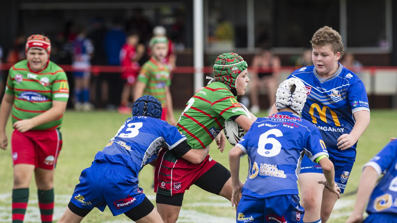 Pittsworth Danes Jediah Vonhoff takes on the South Burnett line in a 2024 Walker Weekend Challenge game. Picture: Kevin Farmer