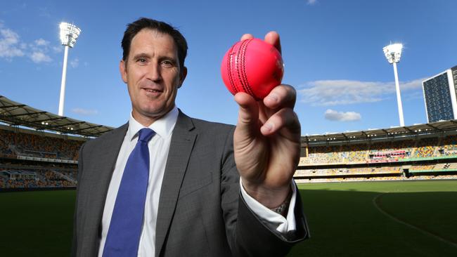 Cricket Australia CEO James Sutherland with the pink Kookaburra ball. Picture: Darren England.