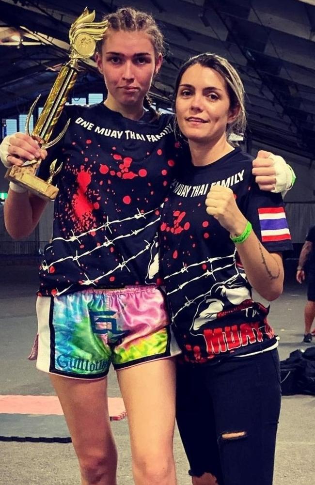 Georgia Ralphs with coach Chloe McLachlan from The Muay Thai College in Gracemere.