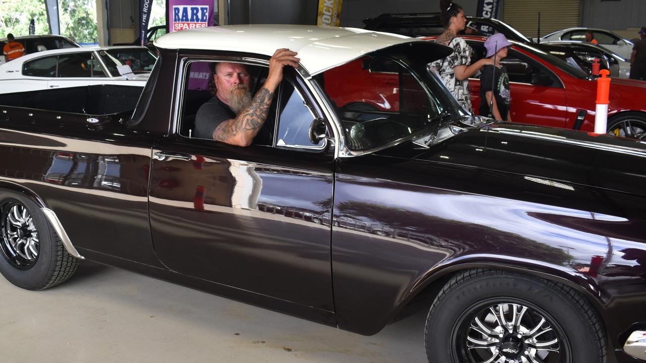 Sarina's Dave Heye in his EJ Holden at scrutineering for Rockynats 04 at the Rockhampton Showgrounds on March 28, 2024.