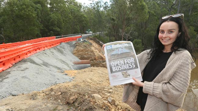 Shannen Hillman appeared on the front page of Friday’s GC Bulletin. She returns to inspect the repairs . Picture Mike Batterham