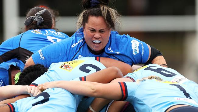 Force’s Raewyn Tuheke calls instructions in the maul a Super W match between the NSW Waratahs and the Western Force at Leichhardt Oval last year.