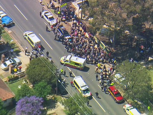 **MUST CREDIT: Seven News*** Banksia Road Primary School in Greenacre where a Female driver crashed her Toyota Kruger into the school killing two students and badly injuring at least nine students. Picture: Seven News