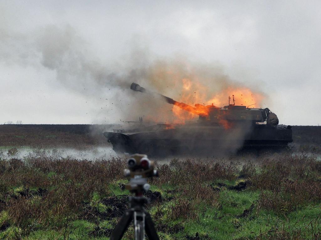 A Ukrainian army 2S1 Gvozdika self-propelled howitzer fires a shell on the front line in Donetsk region on October 10, 2022 as Russian forces launched dozens of missiles at Ukraine.