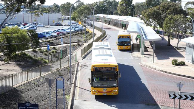 The Tea Tree Plaza car park and O-Bahn interchange at Modbury. Picture: Stephen Laffer