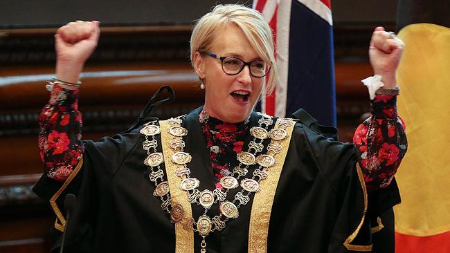 Swearing in ceremony of Melbourne's new Lord Mayor Sally Capp at Melbourne's Town Hall in May 2018. Picture: Ian Currie