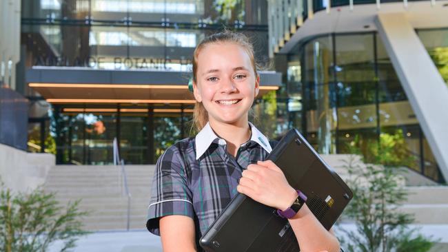 Leyla Nattrass starts Year 8 at Adelaide Botanic High today. Picture: AAP Image/Brenton Edwards