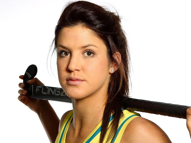 PERTH, AUSTRALIA - MAY 25: Anna Flanagan poses during an Australian women's Hockeyroos hockey portrait session at the Perth Hockey Stadium on May 25, 2012 in Perth, Australia. (Photo by Paul Kane/Getty Images)