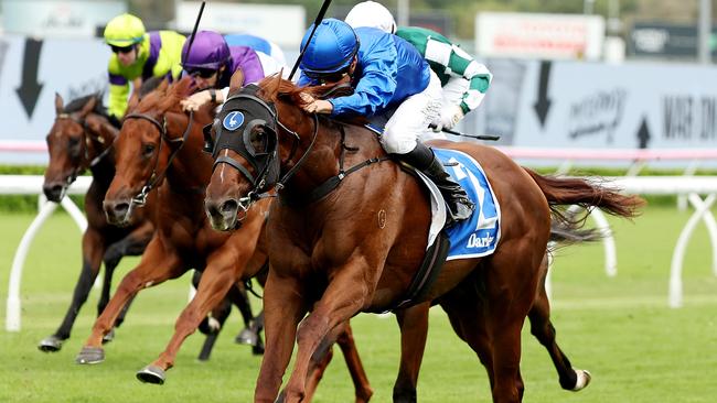 Nash Rawiller guides Tentyris to victory in the Todman Stakes at Randwick. Picture: Getty Images