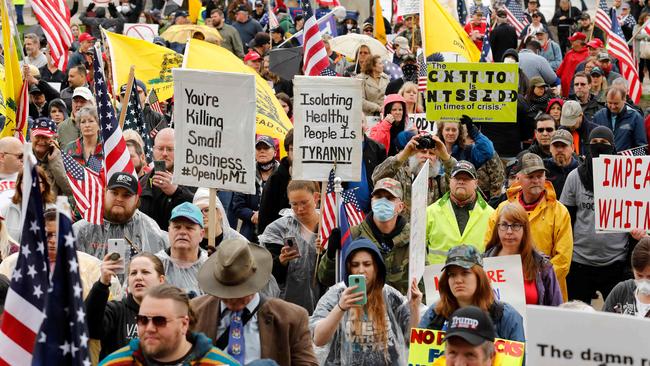 Demonstrators take part in an American Patriot Rally in Lansing, Michigan. Picture: AFP