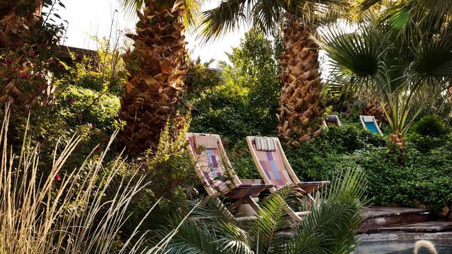 Mineral pools of all different sizes are scattered around the grounds at Two Bunch Palms. Picture: Dylan + Jeni