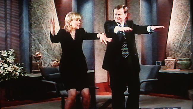 Peter Costello with Kerri-Anne Kennerley dancing the macarena on <i>The Midday Show</i>. Picture: Channel 9